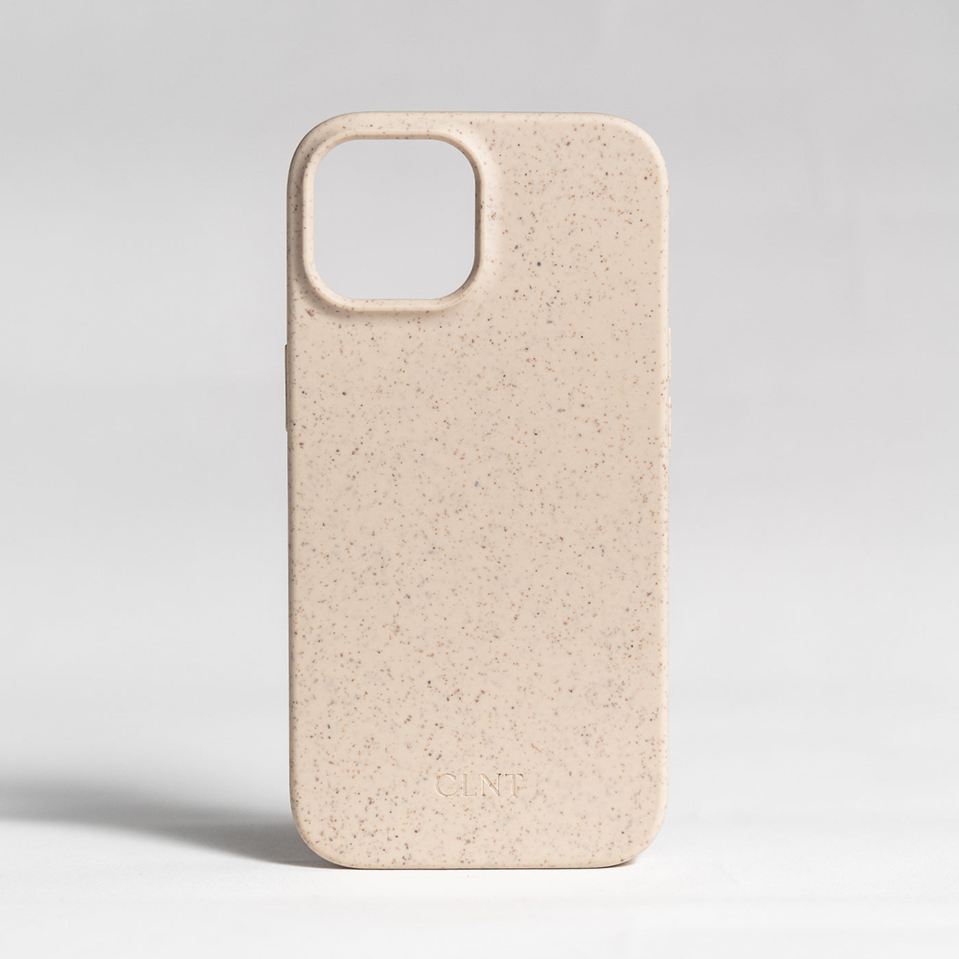 Beige mobildeksel fra CLNT som viser dekselet uten iPhone.